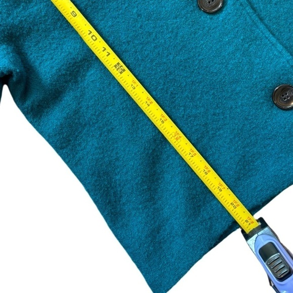 EVAN-PICONE 100% WOOL 3-BUTTON COLLARED TEAL CARDIGAN BLAZER, 3/4 SLEEVE, PL - Picture 7 of 10